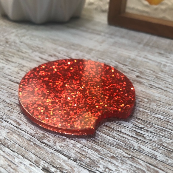 Glam Red Glitter Car Coaster - Multiple Sizes Available - Picture 5 of 11